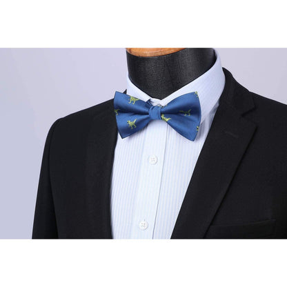 Herren Fliege Einstecktuch Set Blau mit Bäumen Muster