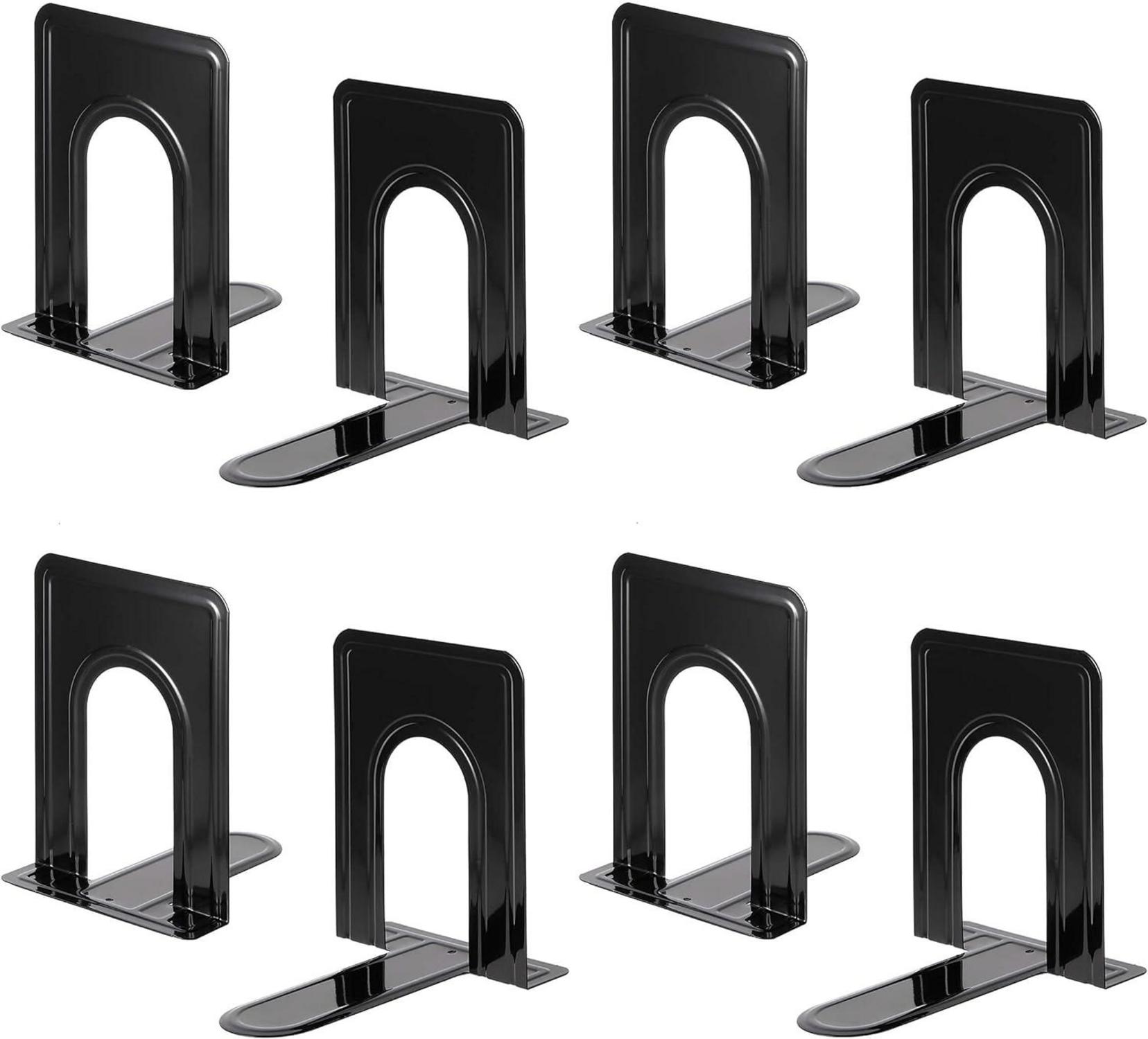 Rutschfeste Metall-Buchstützen 4 Paar Schwarz 17 x 14,5 x 12,5 cm