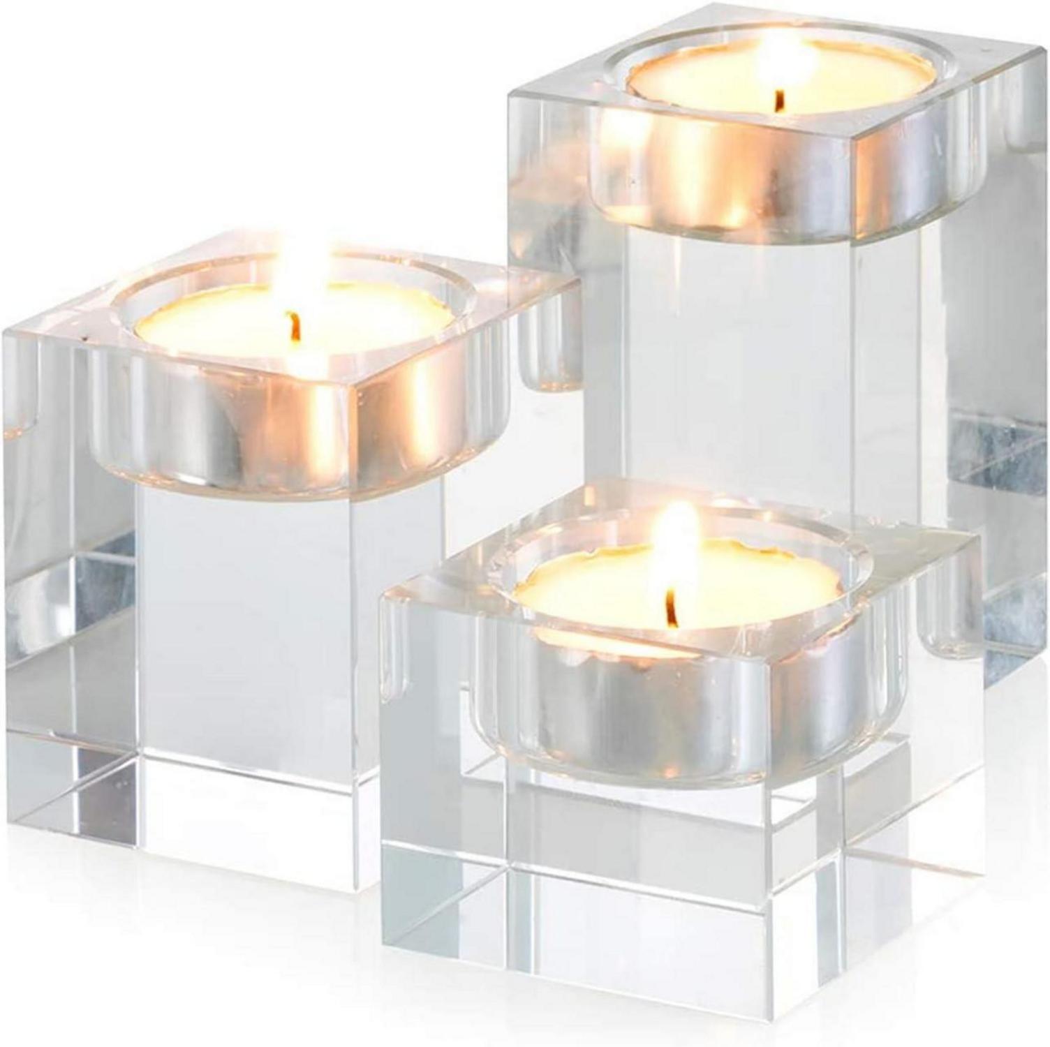 Kristallglas Teelichthalter Set für Zuhause, Esstisch, Bar - 4/6/8 cm