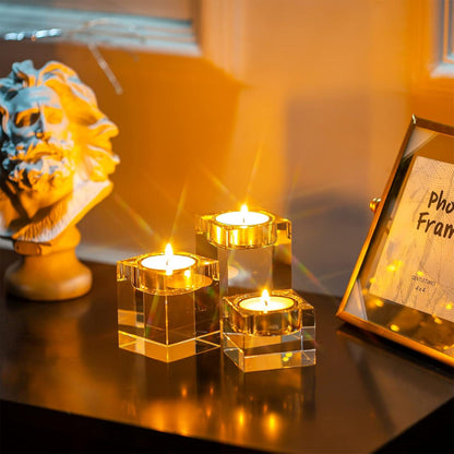 Kristallglas Teelichthalter Set für Zuhause, Esstisch, Bar - 4/6/8 cm