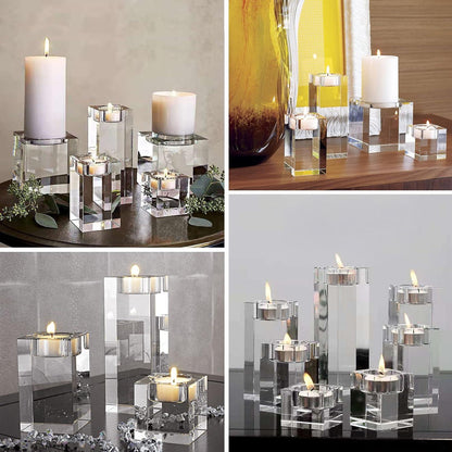 Sziqiqi Teelichthalter Set aus Kristallglas für Zuhause, Hochzeit und Geburtstag, 3er Pack Transparent