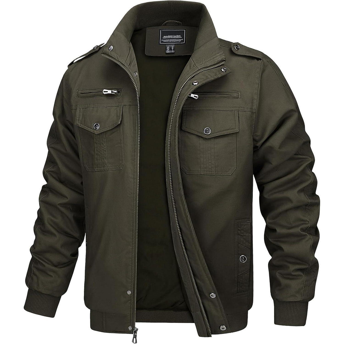 Herren Übergangsjacke Cargo Militärjacke Winddicht Viele Taschen Armeegrün