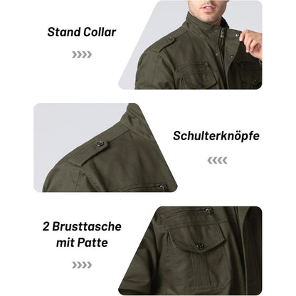 Herren Übergangsjacke Cargo Militärjacke Winddicht Viele Taschen Armeegrün