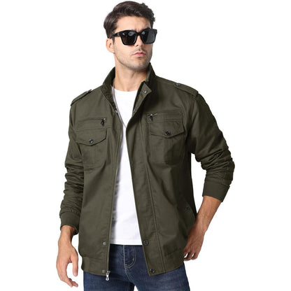 Herren Übergangsjacke Cargo Militärjacke Winddicht Viele Taschen Armeegrün