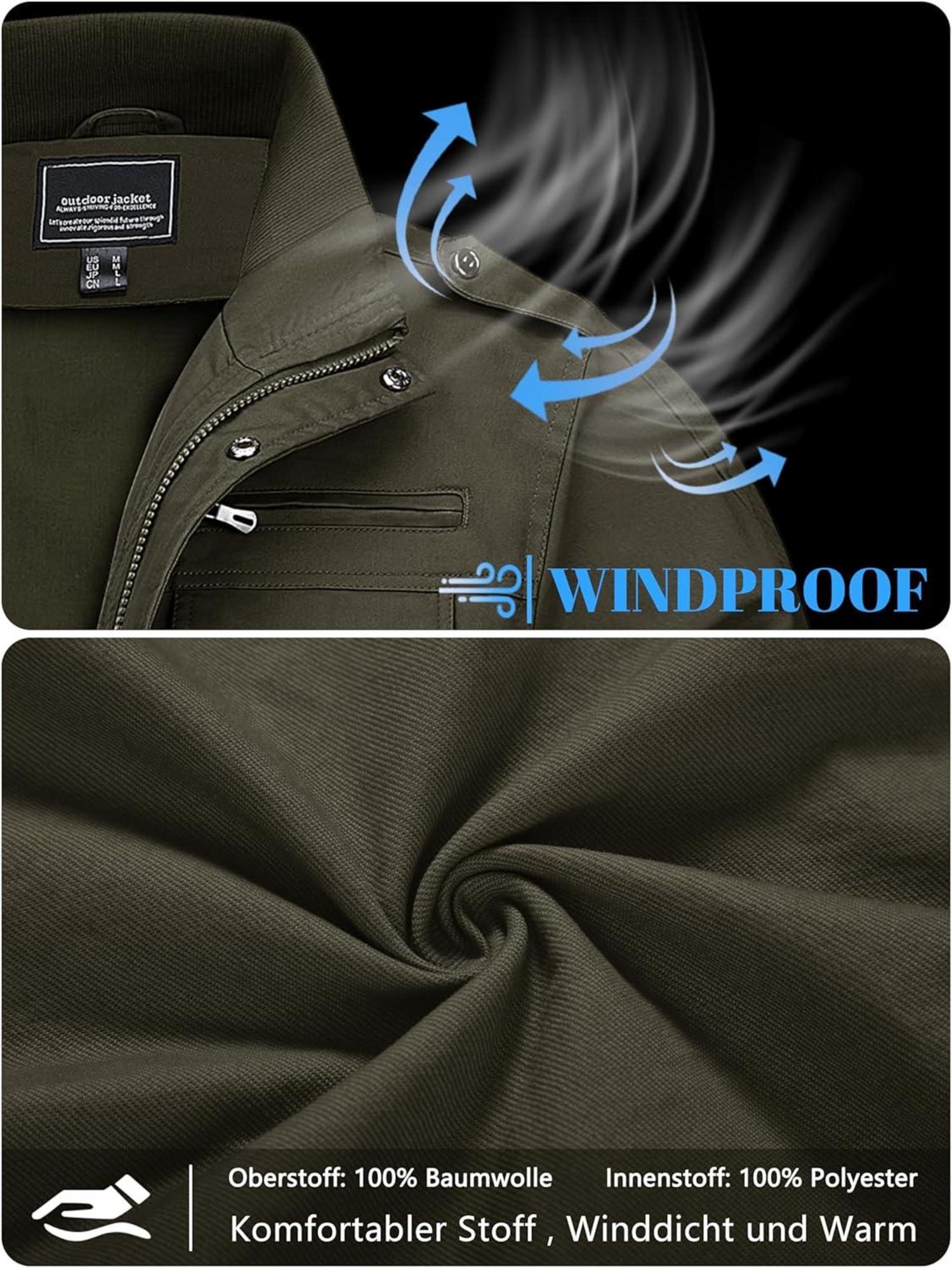 Übergangsjacke Stehkragen Militär Outdoorjacke Winddichte Feldjacke