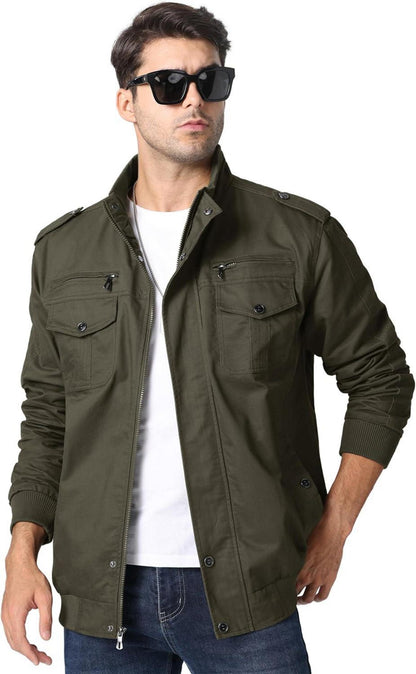 Übergangsjacke Herren Militär Cargo Winddicht mit Taschen S Armeegrün