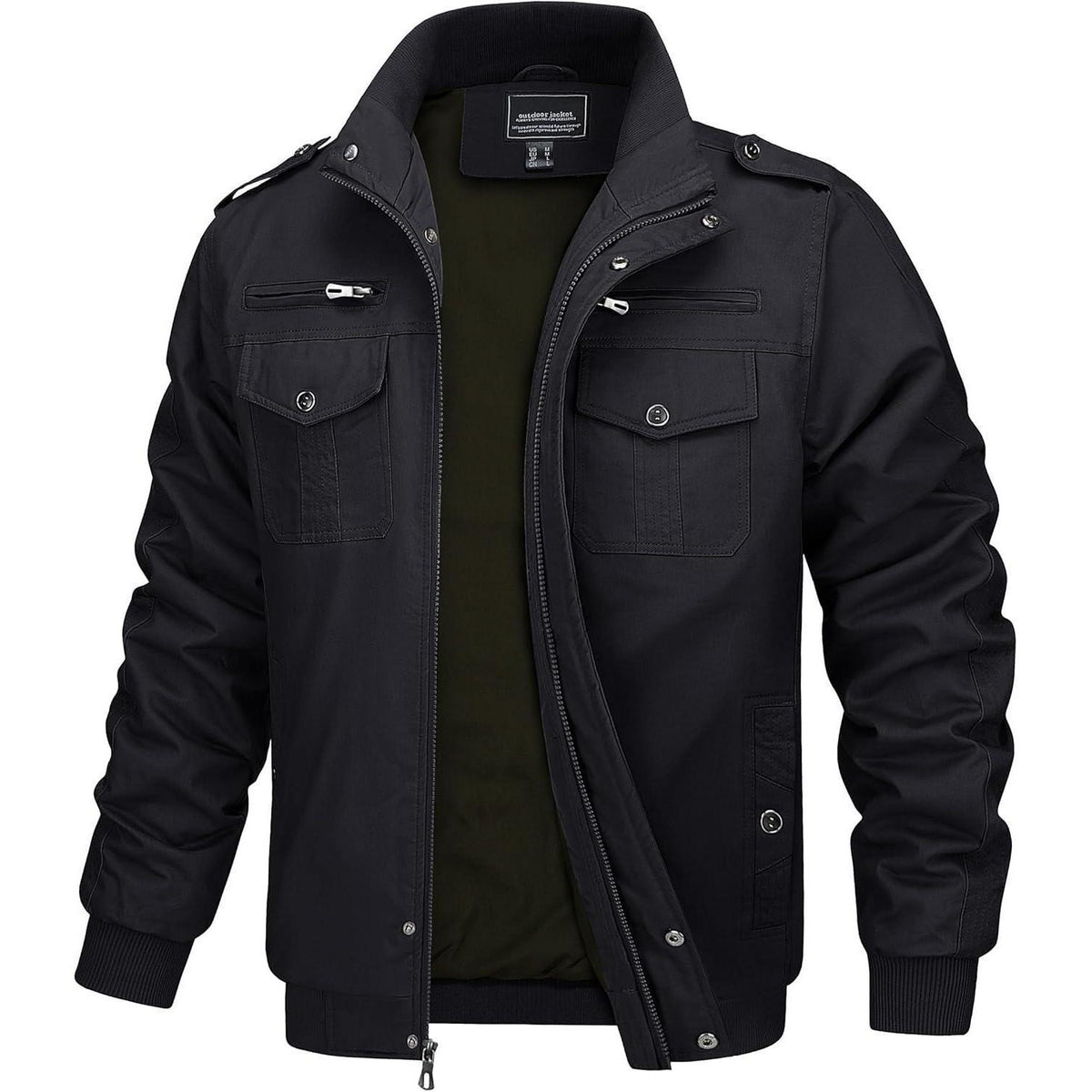 Herren Übergangsjacke Cargo Militärjacke Winddicht Vieltaschen Schwarz