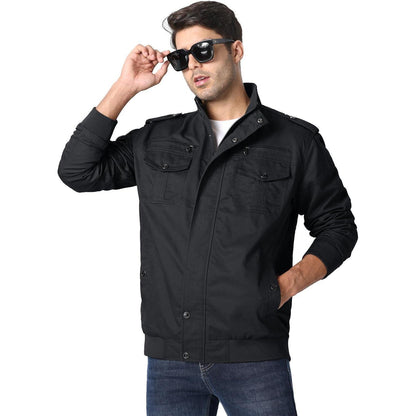 Herren Übergangsjacke Cargo Militärjacke Winddicht XL Schwarz