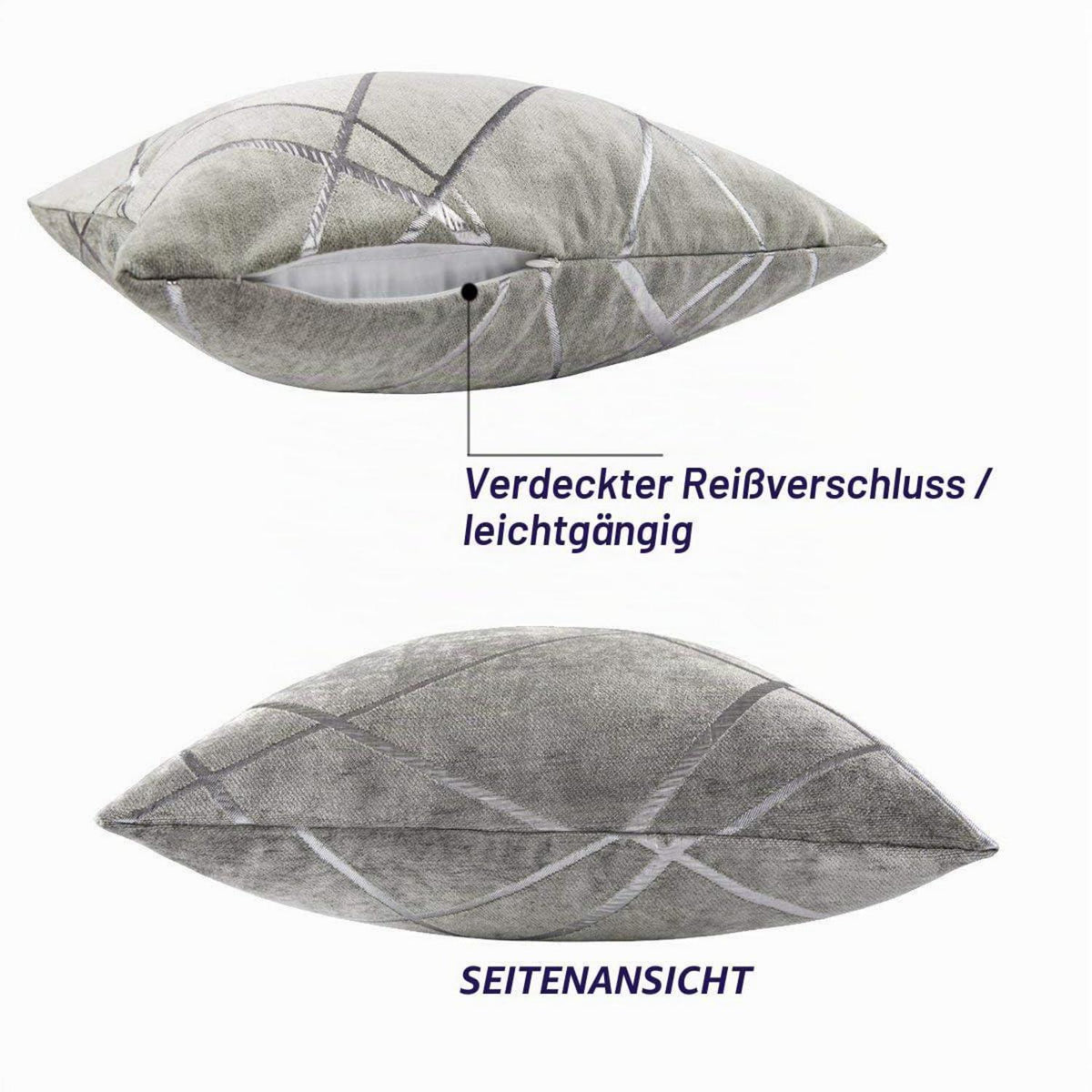 Samt Kissenbezug Silbergrau 45x45cm - 2er Set