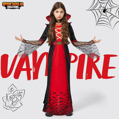 Vampir Königin Kostüm Mädchen Deluxe Set Halloween Viktorianisch XL