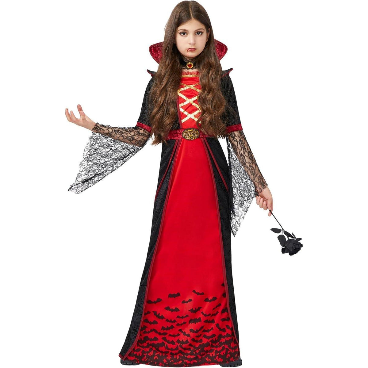 Vampir Königin Kostüm Mädchen Deluxe Set Halloween Viktorianisch XL