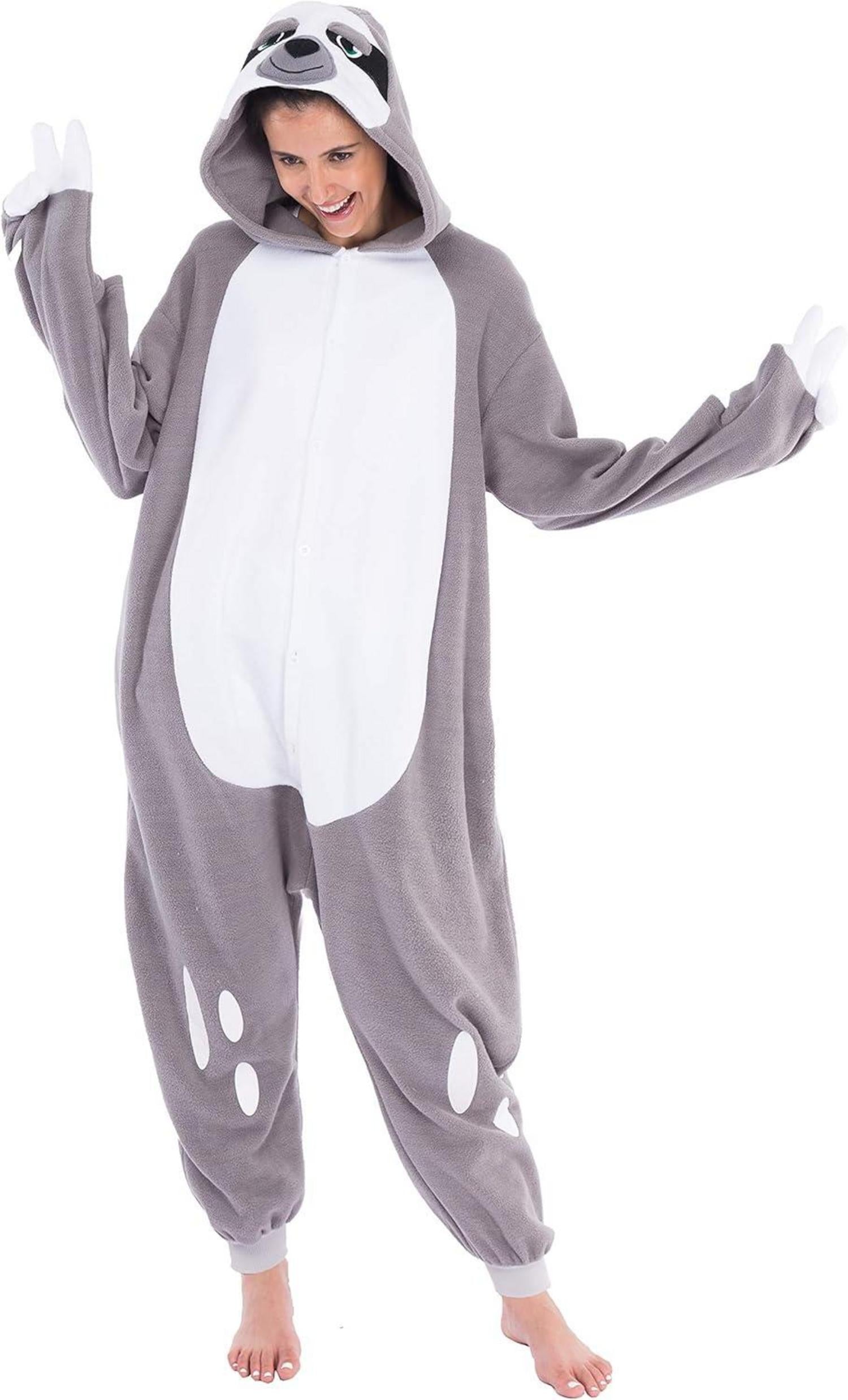 Spooktacular Creations Faultier Plüsch Jumpsuit Onesie Erwachsene Grau