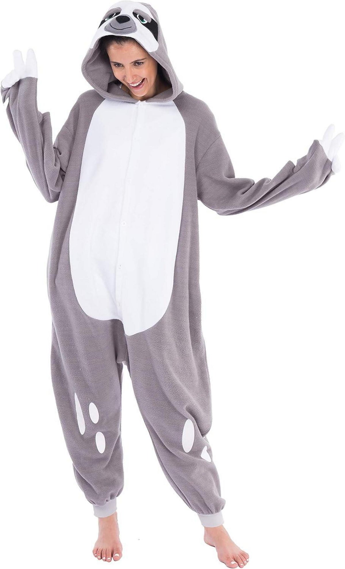 Spooktacular Creations Faultier Plüsch Jumpsuit Onesie Erwachsene Grau