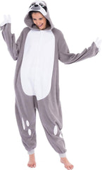 Spooktacular Creations Faultier Plüsch Jumpsuit Onesie Erwachsene Grau