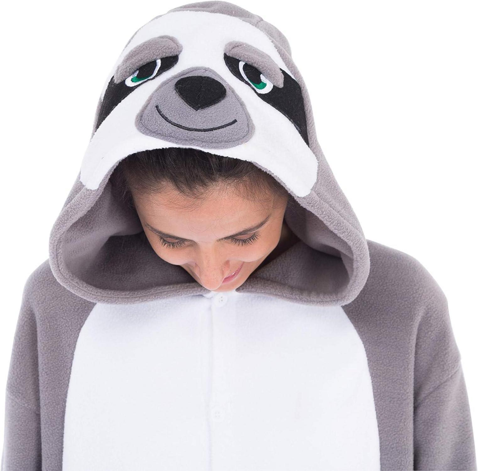 Faultier Kostüm Jumpsuit Erwachsene Unisex Plüsch Pyjama Grau L