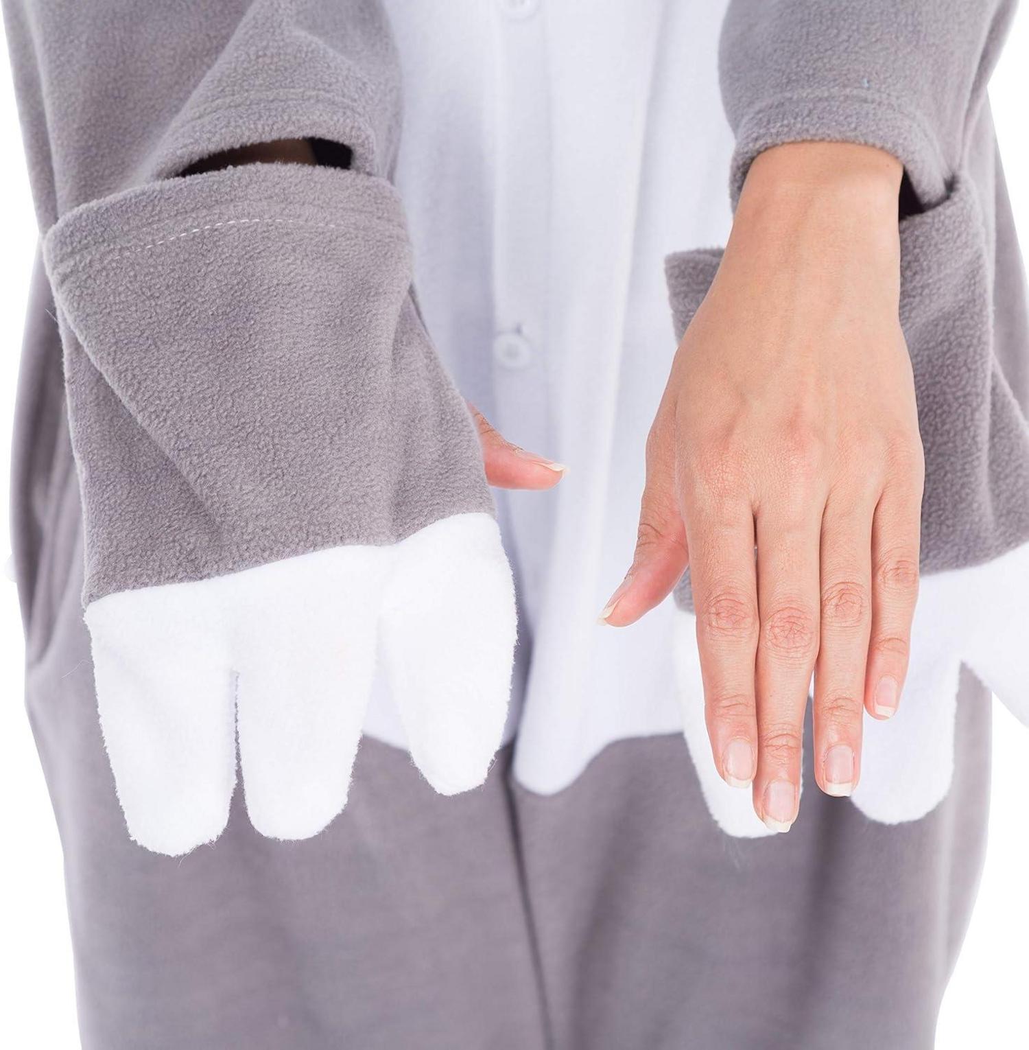 Faultier Kostüm Jumpsuit Schlafanzug Plüsch Onesie Erwachsene L Grau