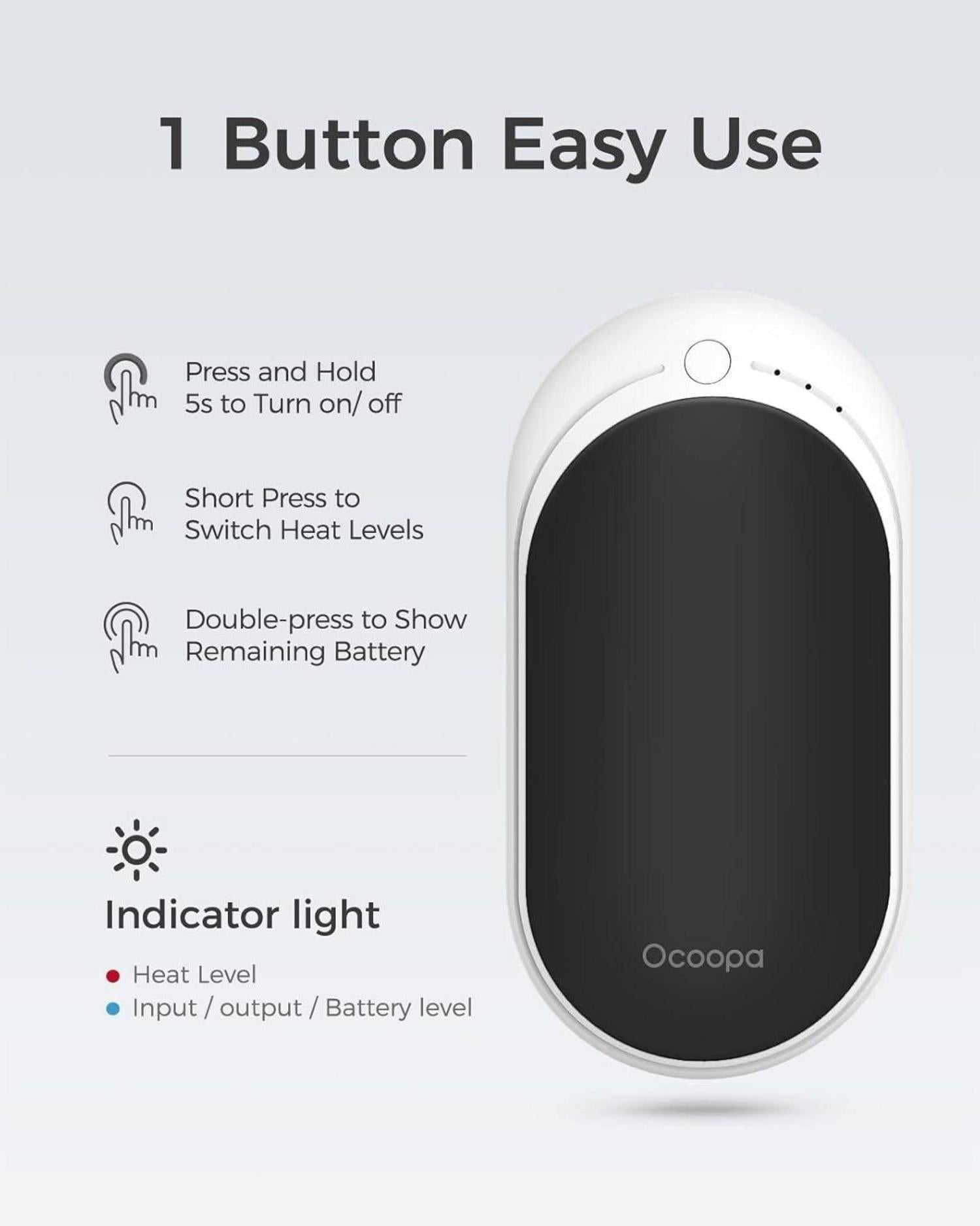 Wiederaufladbarer Handwärmer 5200 mAh USB Powerbank Schwarz