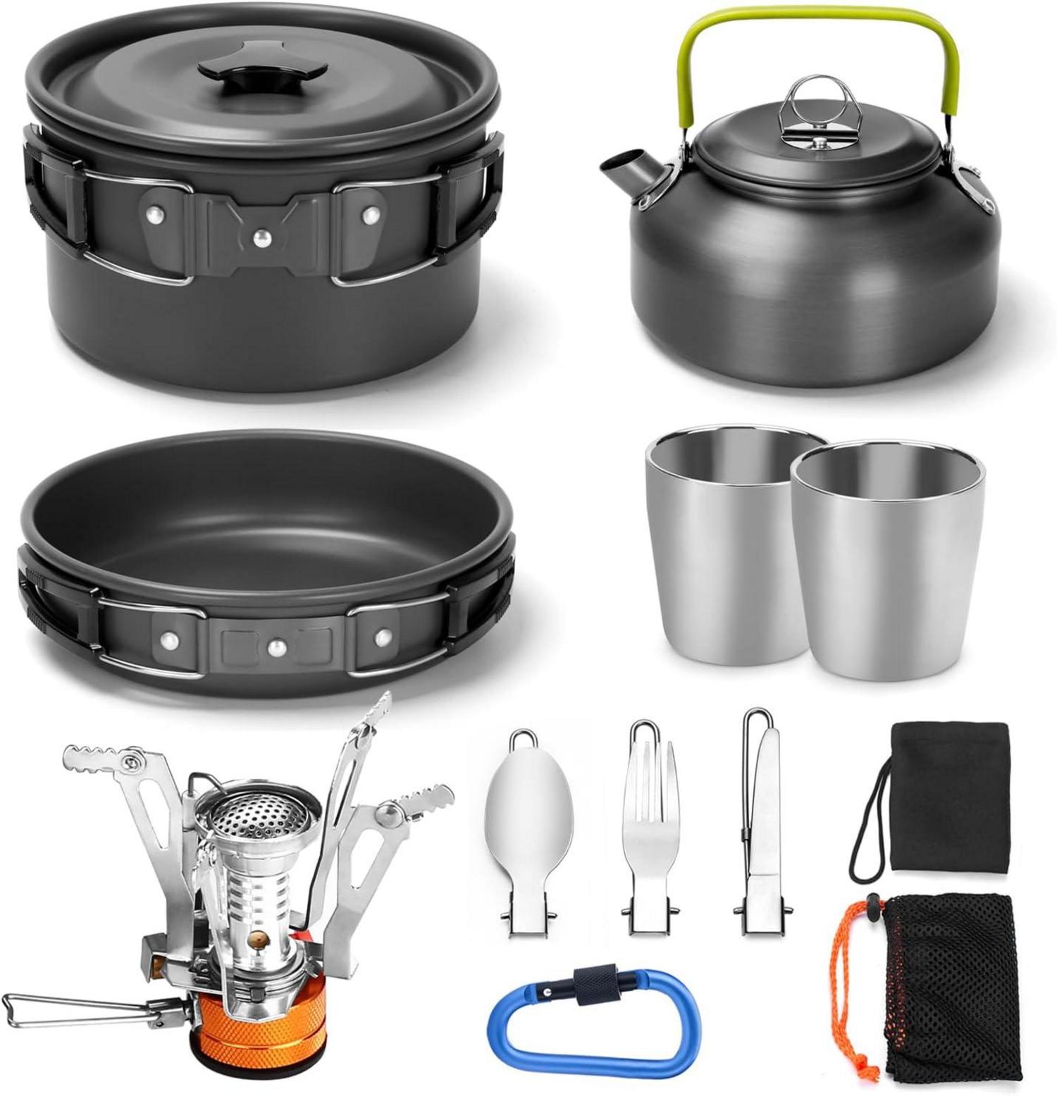 Camping Kochset 12-teilig für 1-2 Personen - Outdoor Geschirr-Set