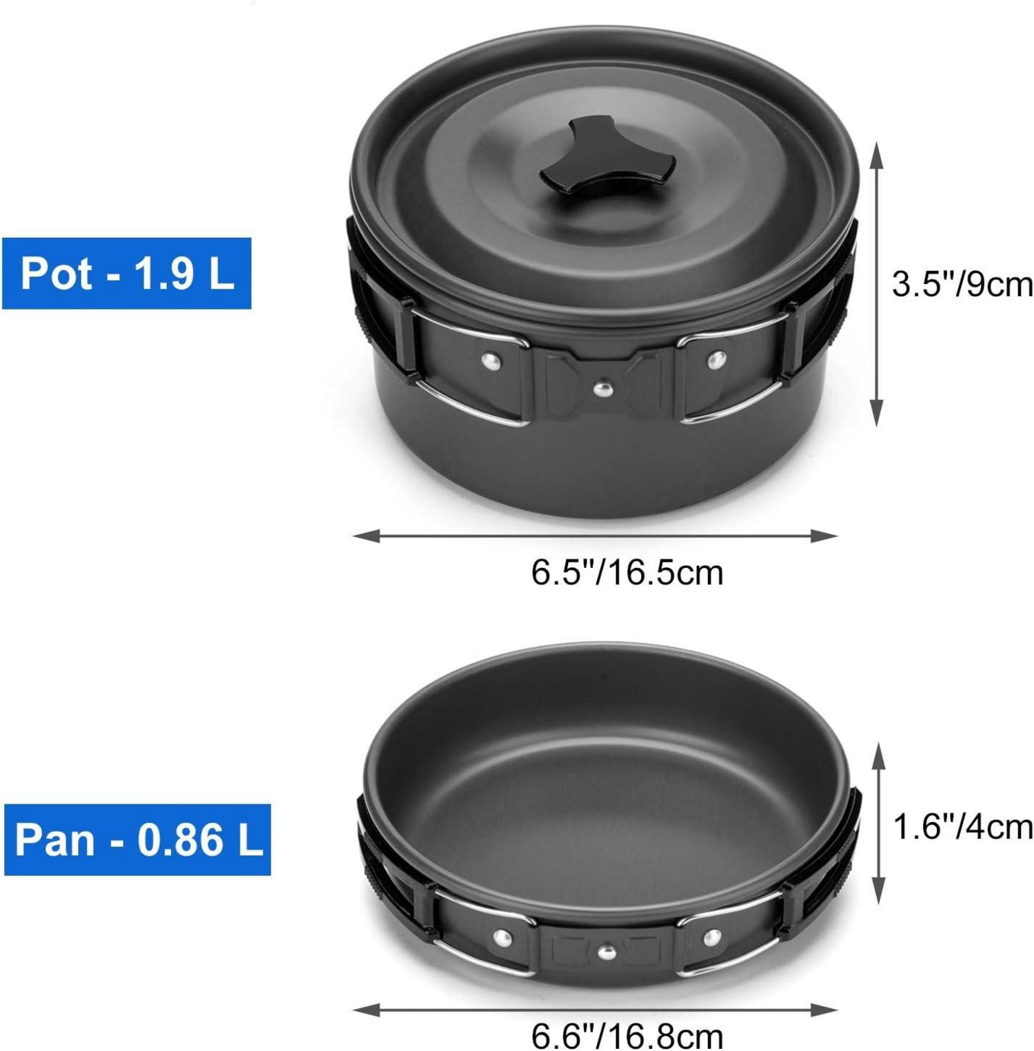 Camping Kochset 12-teilig für 1-2 Personen - Outdoor Geschirr-Set
