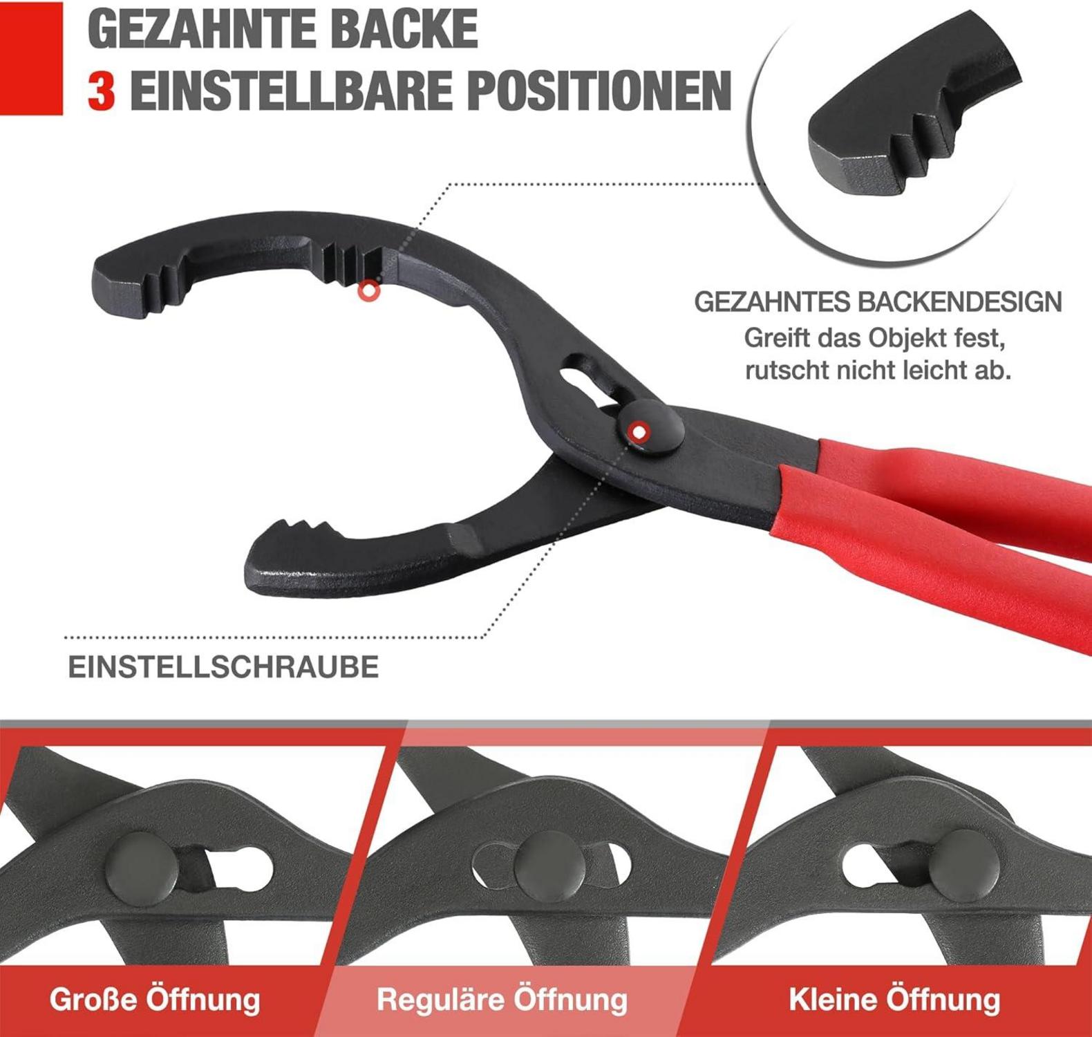 Verstellbare Ölfilterzange mit ergonomischem Griff, 30cm, Ø 60-102mm