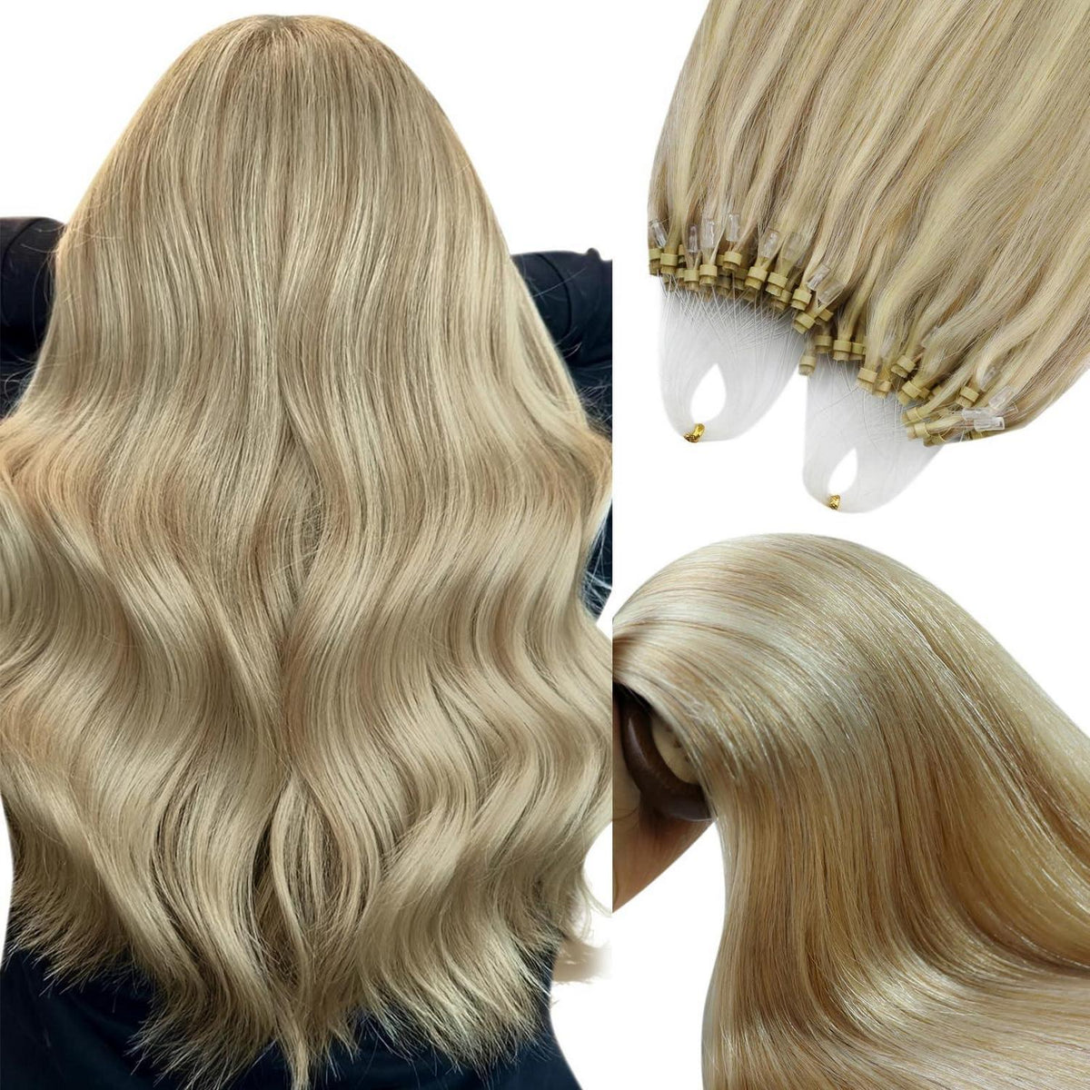 Echthaar Micro Extensions Aschblond – 50 Strähnen, 40cm