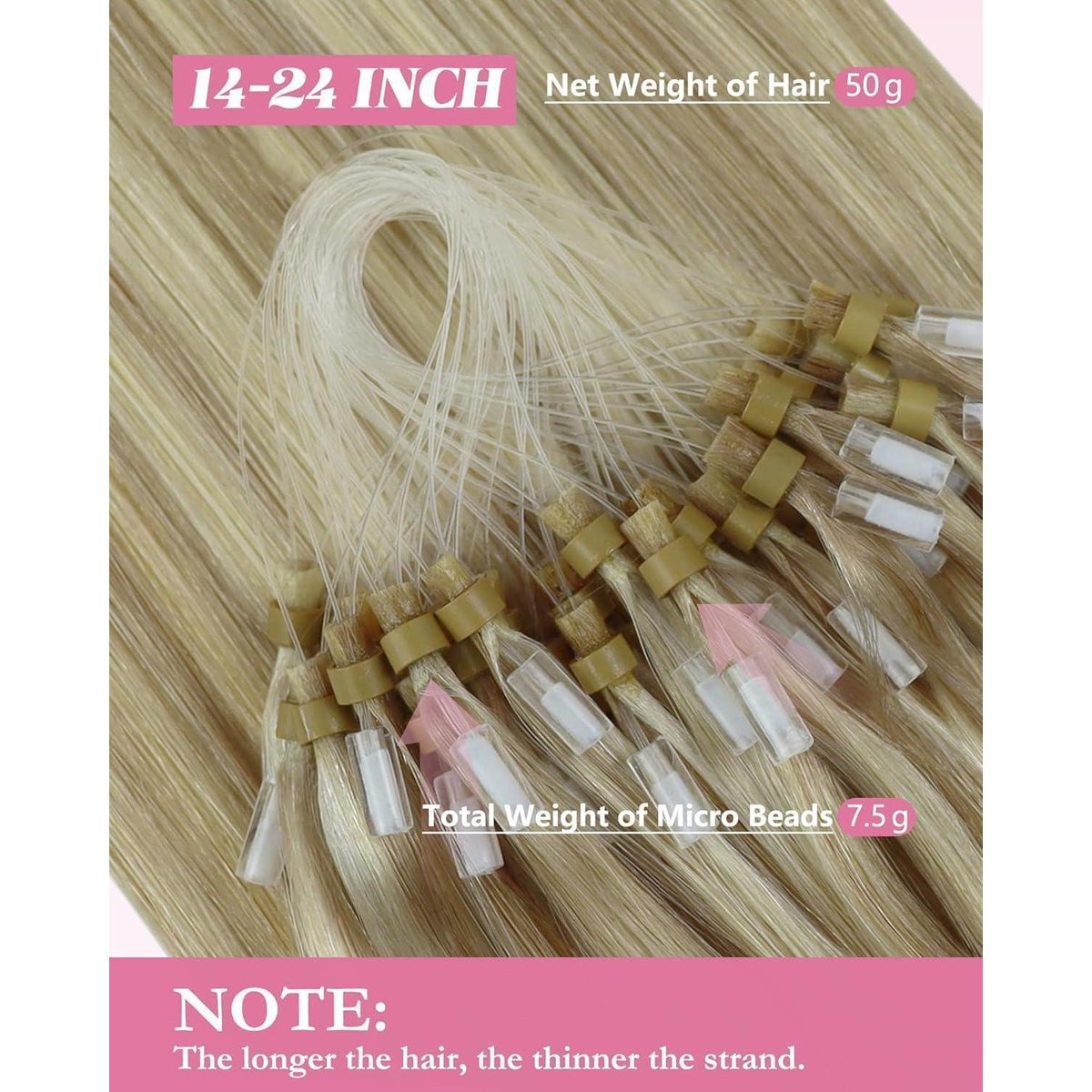 Echthaar Micro Extensions Aschblond – 50 Strähnen, 40cm