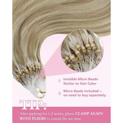 Echthaar Micro Extensions Aschblond – 50 Strähnen, 40cm