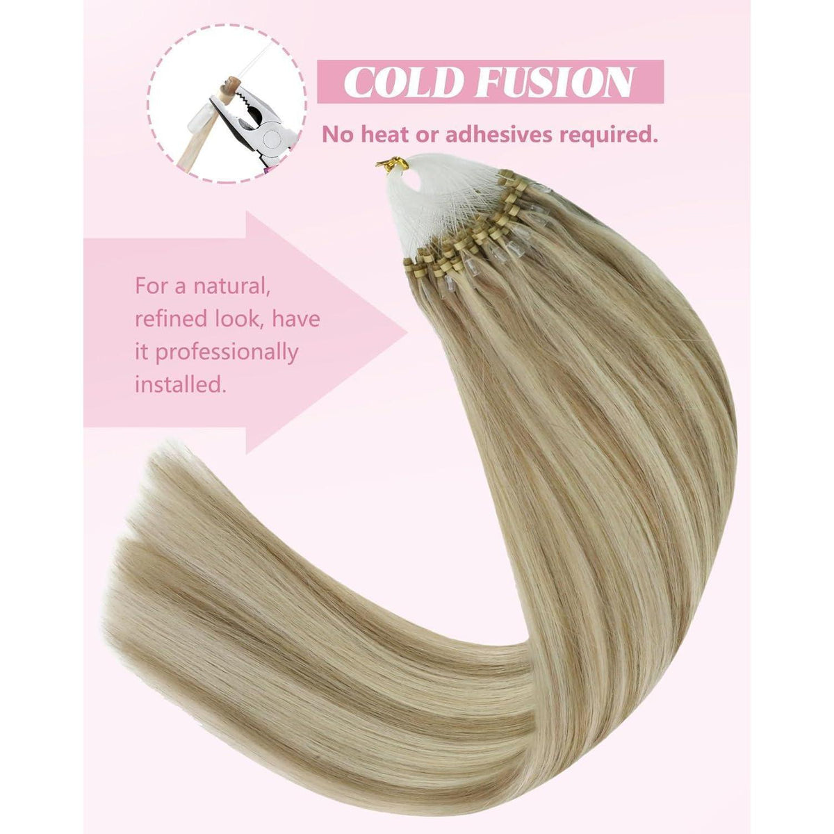 Echthaar Micro Extensions Aschblond – 50 Strähnen, 40cm