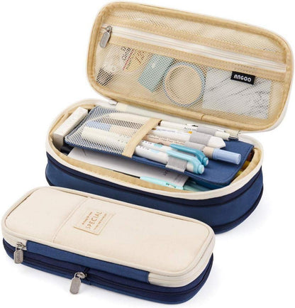 Großes Kapazitäts Federmäppchen Dunkelblau Canvas Stifte Etui