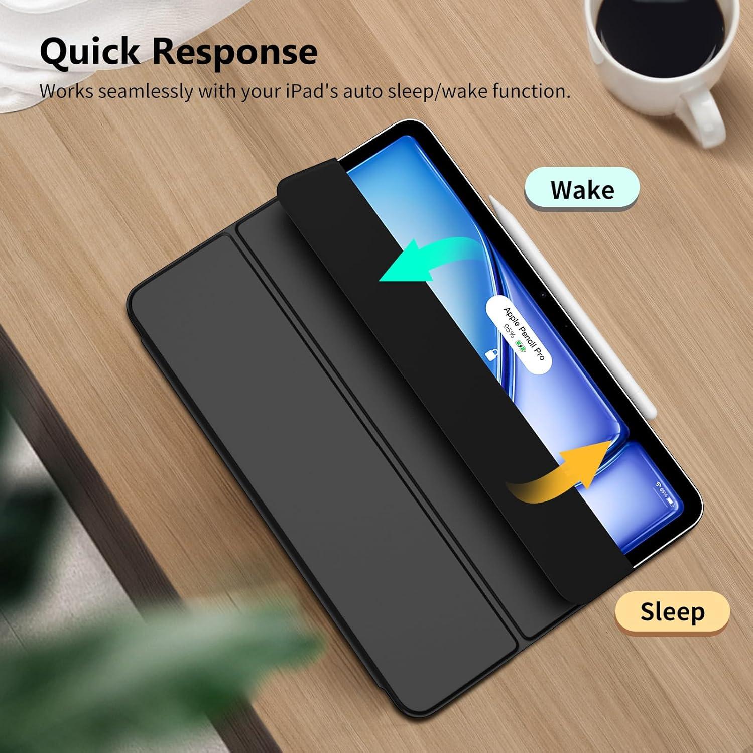iPad Air 11 Zoll Hülle 2024/2022/2020, Magnetisch Trifold Ständer, Schwarz