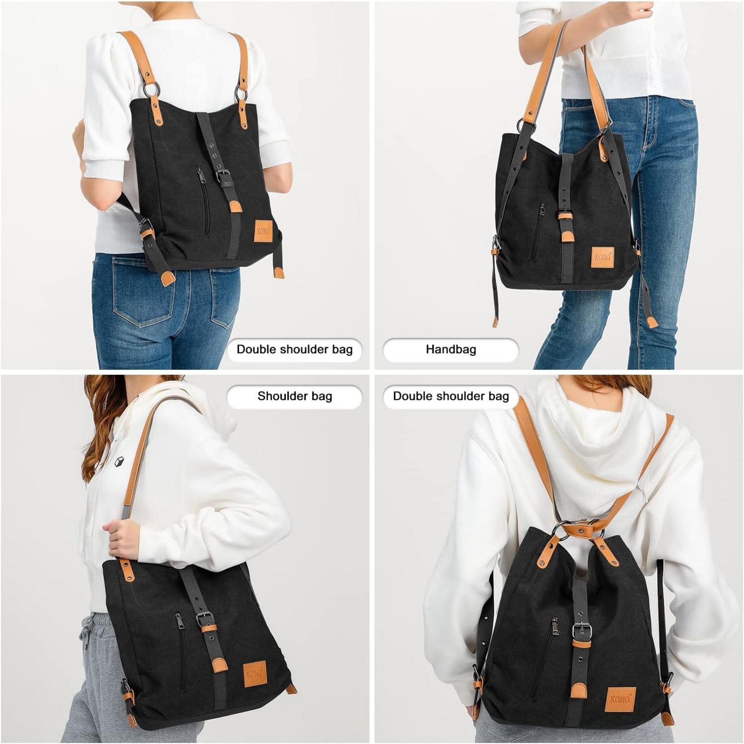 Große Canvas Henkeltasche Damen Schwarz Anti Diebstahl