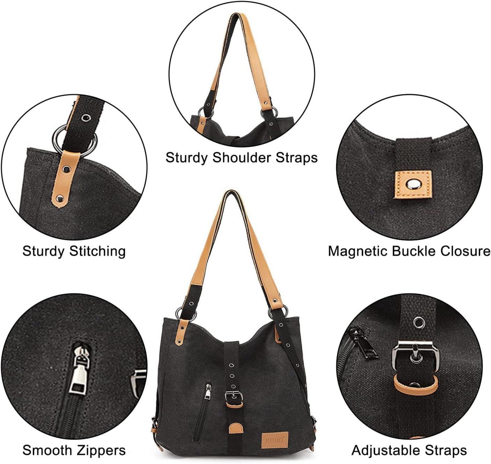 Großer Damen Canvas Rucksack Handtasche Schultertaschen Multifunktion Schwarz