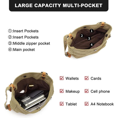 KONO Canvas Henkeltasche Rucksack Damen Groß Braun