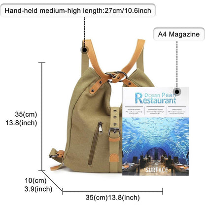 KONO Canvas Henkeltasche Rucksack Damen Groß Braun