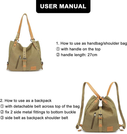 KONO Canvas Rucksack Damen Taschen Groß Anti Diebstahl Henkeltaschen