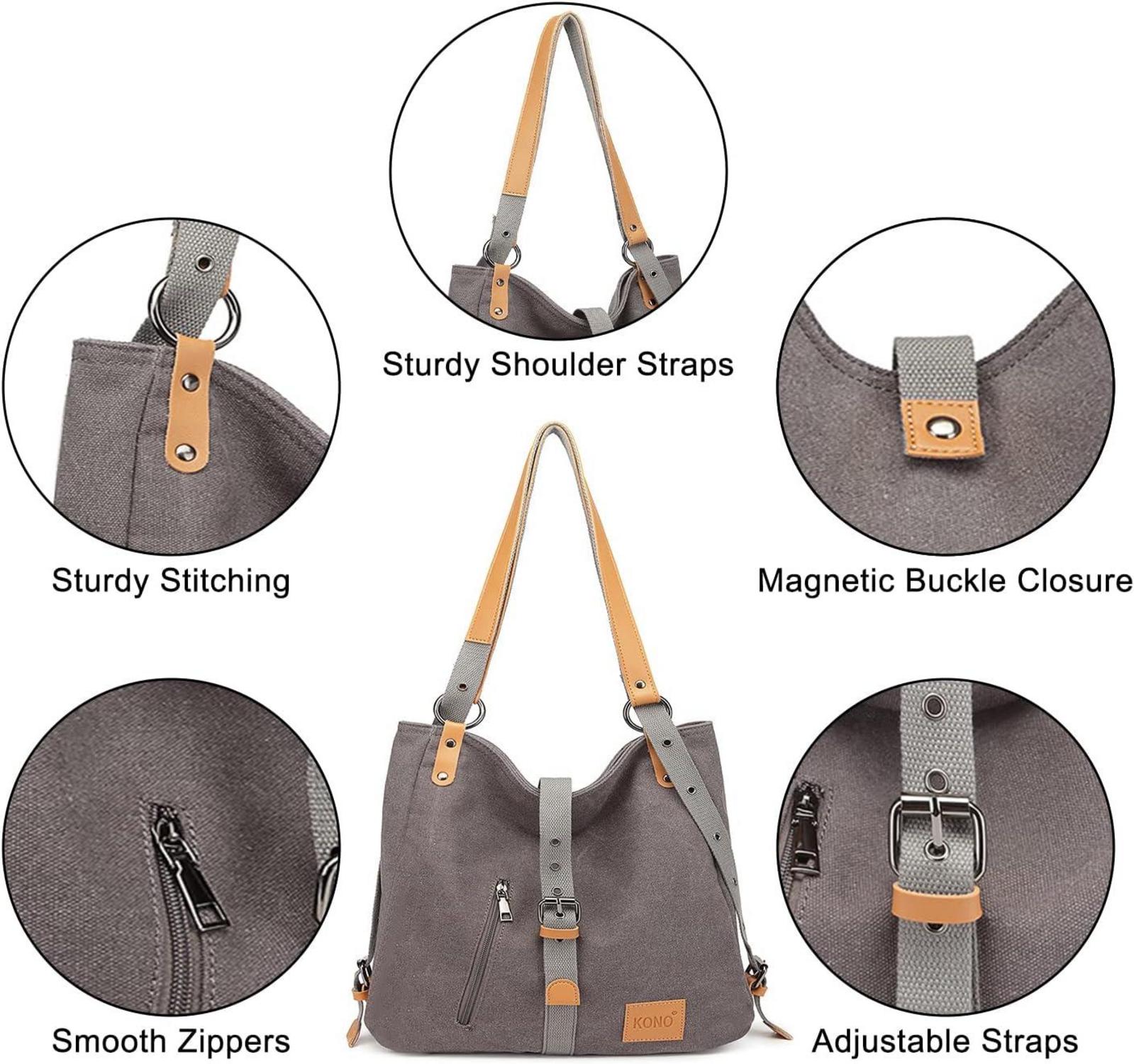 Canvas Handtasche Rucksack Damen Groß Schultertasche Grau