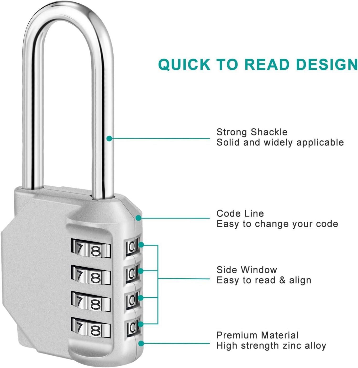 Zahlenschloss mit 4-stelliger Kombination für Fitnessstudio und Schule