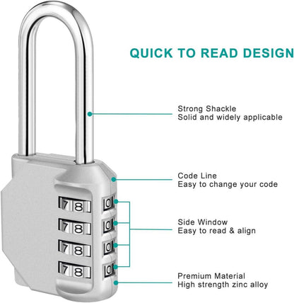 Zahlenschloss mit 4-stelliger Kombination für Fitnessstudio und Schule
