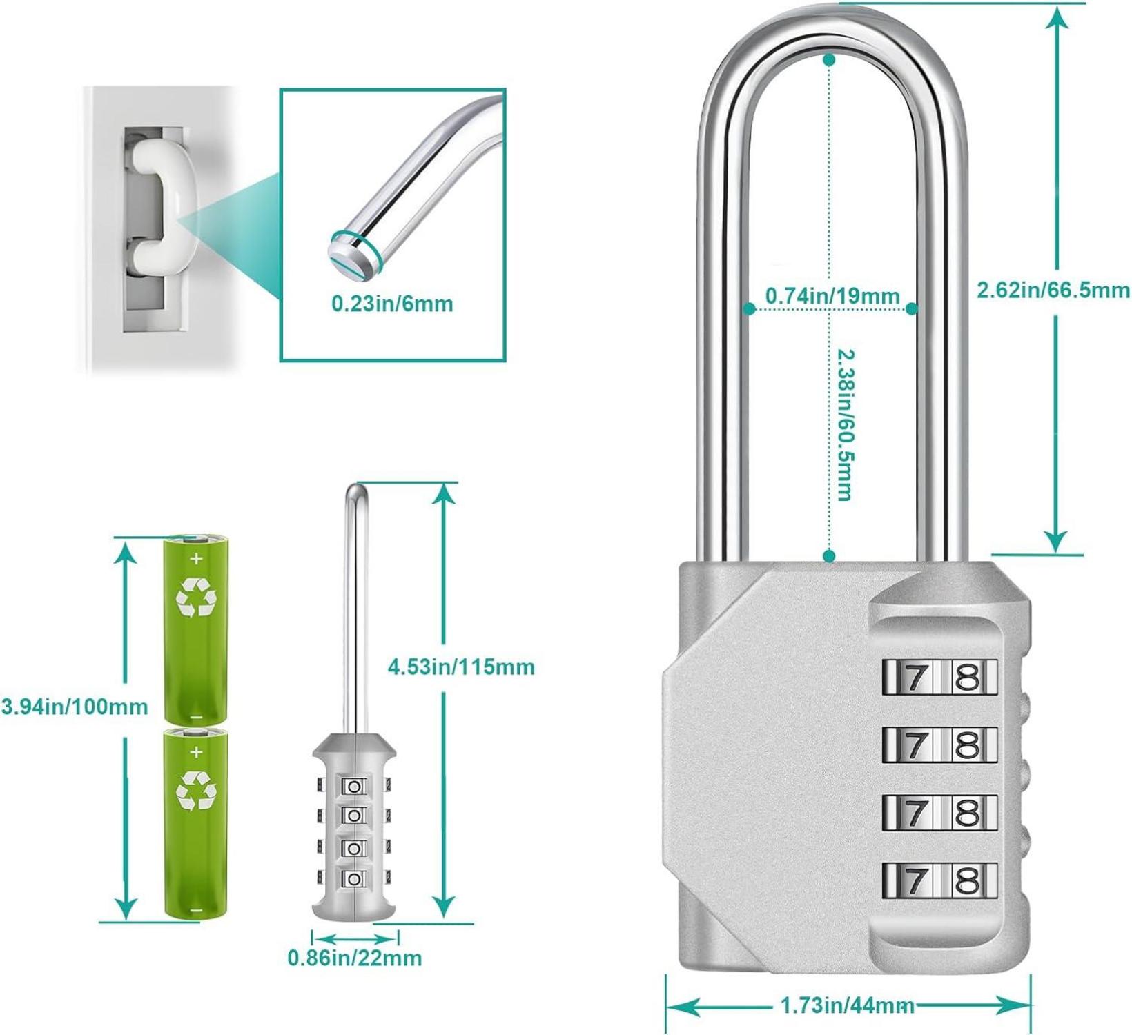 Zahlenschloss mit 4-stelliger Kombination für Fitnessstudio und Outdoor, Silber 1 Stück