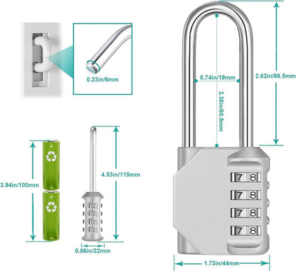 Zahlenschloss mit 4-stelliger Kombination für Fitnessstudio und Outdoor, Silber 1 Stück