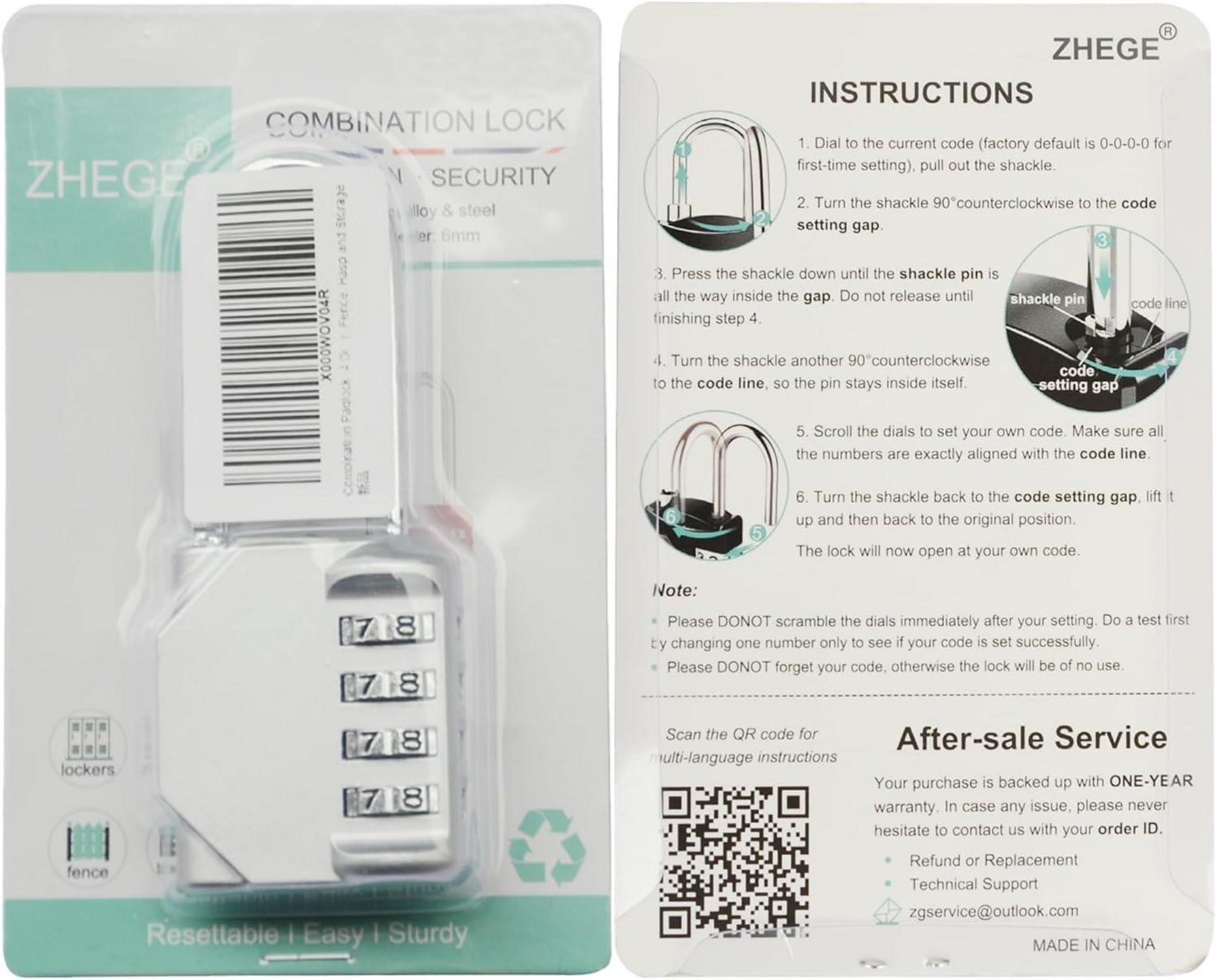 Zahlenschloss mit 4-stelliger Kombination für Fitnessstudio und Outdoor, Silber 1 Stück