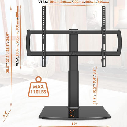 TV Standfuß Universal Höhenverstellbar 32-70 Zoll Glas Schwarz