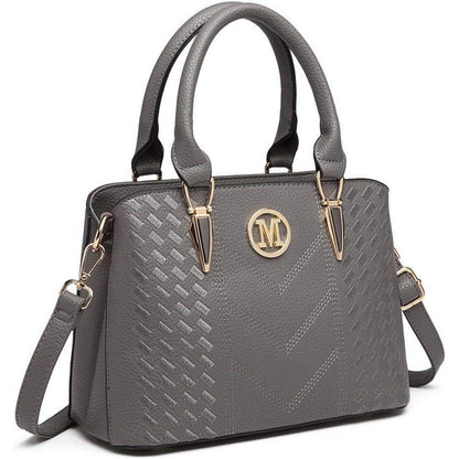 Damen Handtasche Lychee Muster Mittelgroß Grau