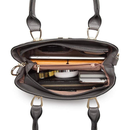 Damen Handtasche Lychee Muster Mittelgroß Grau