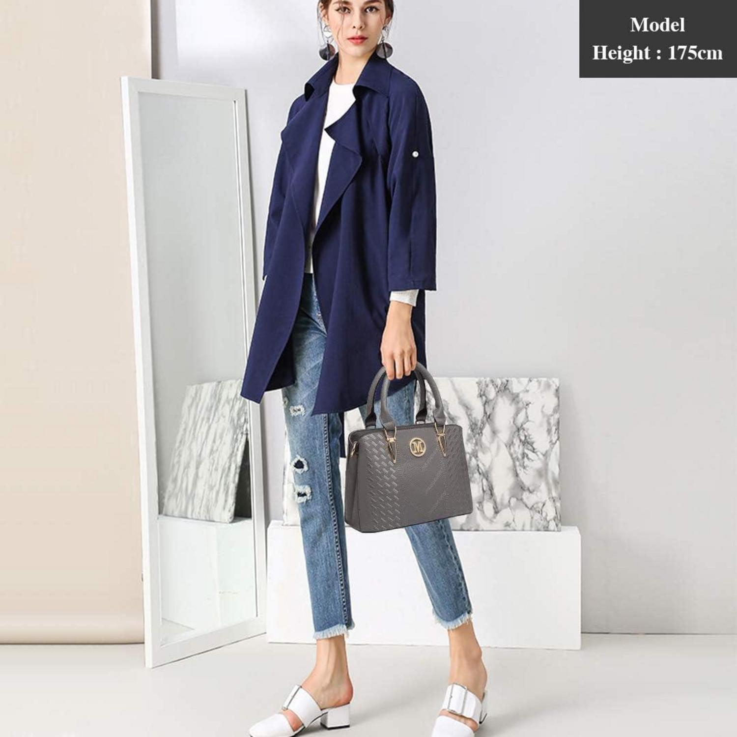 Damen Handtasche Lychee Muster Mittelgroß Grau