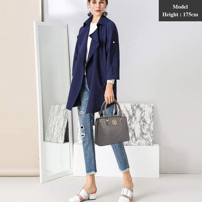 Damen Handtasche Lychee Muster Mittelgroß Grau