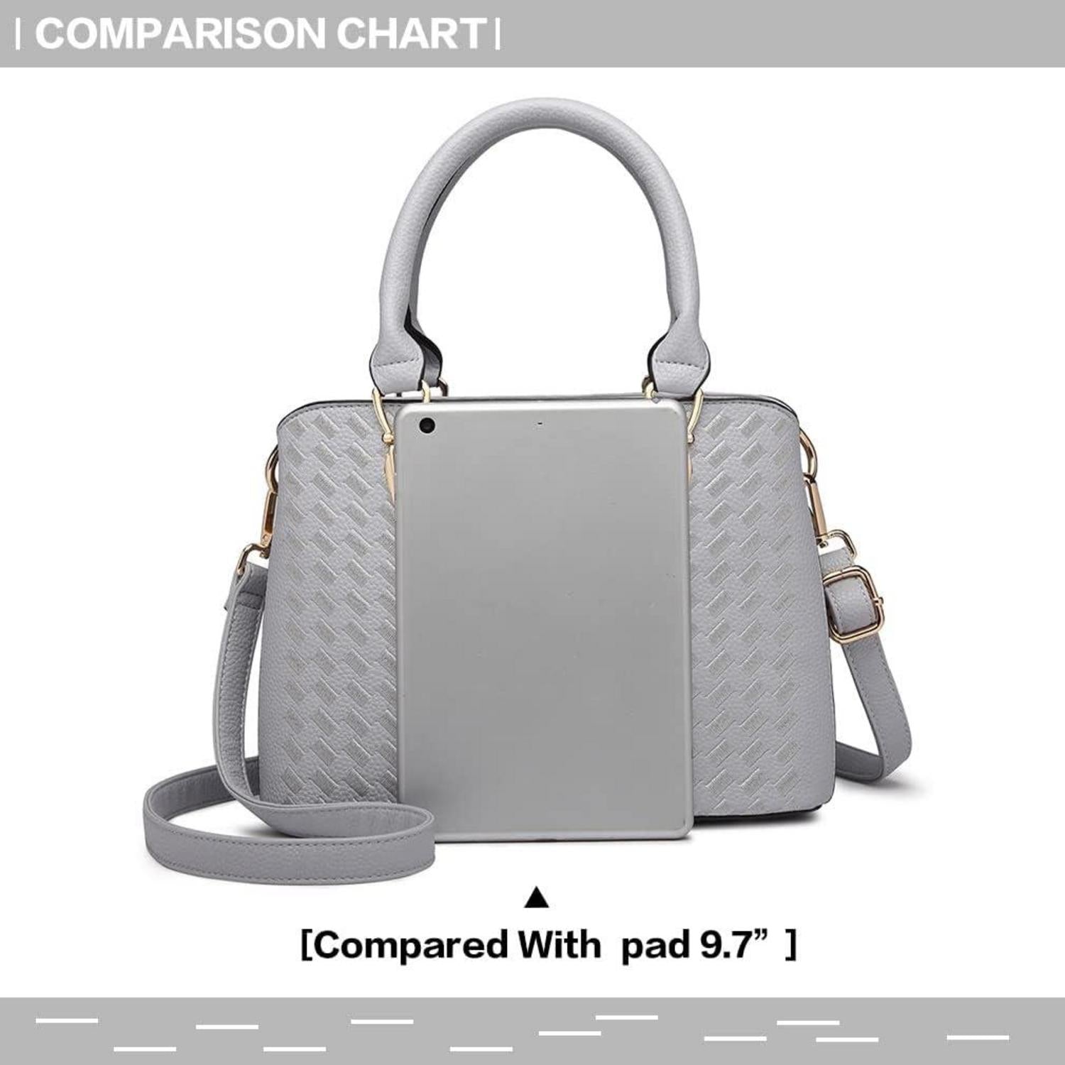 Damen Handtasche Mittelgroß Lychee Muster Schultertasche Hellgrau