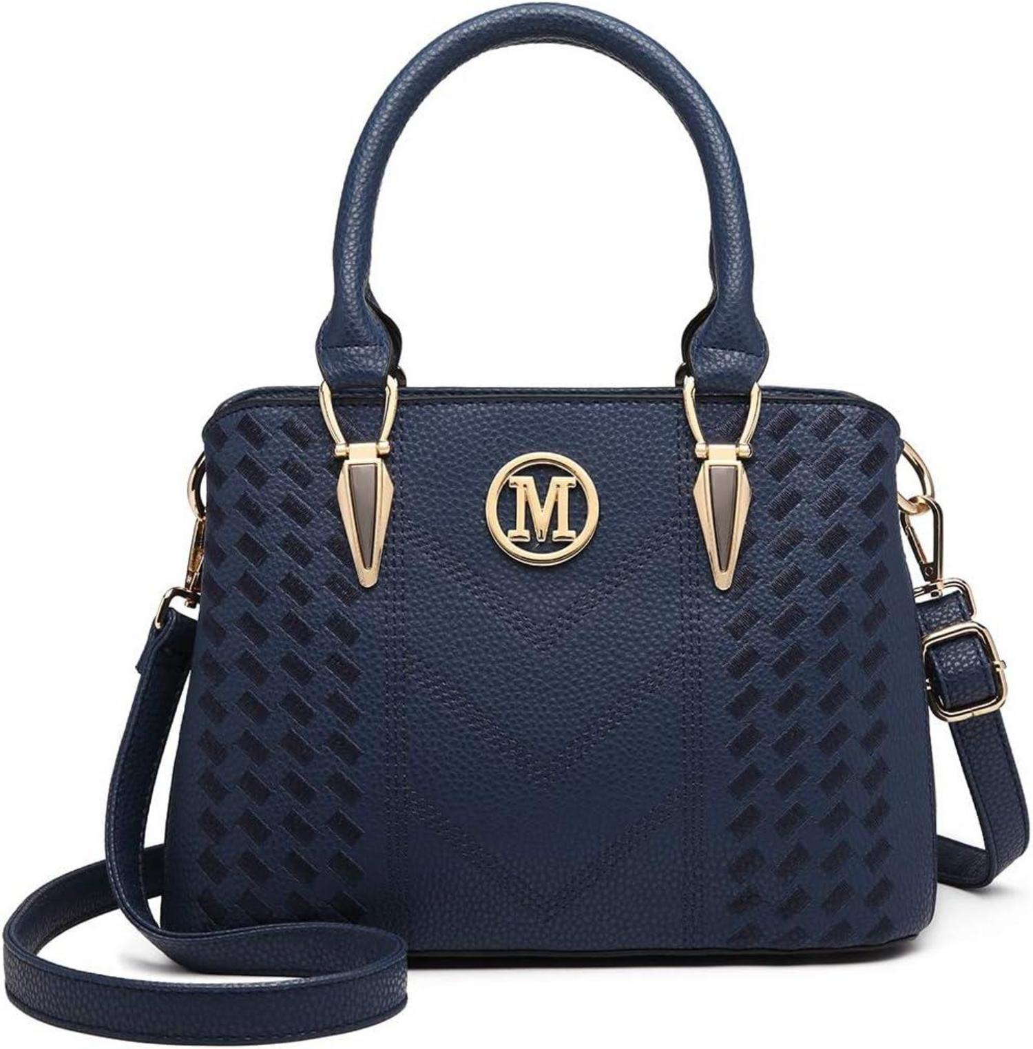 Elegante Damen Handtasche Mittelgroß Lychee Muster Blau