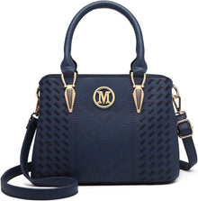 Elegante Damen Handtasche Mittelgroß Lychee Muster Blau