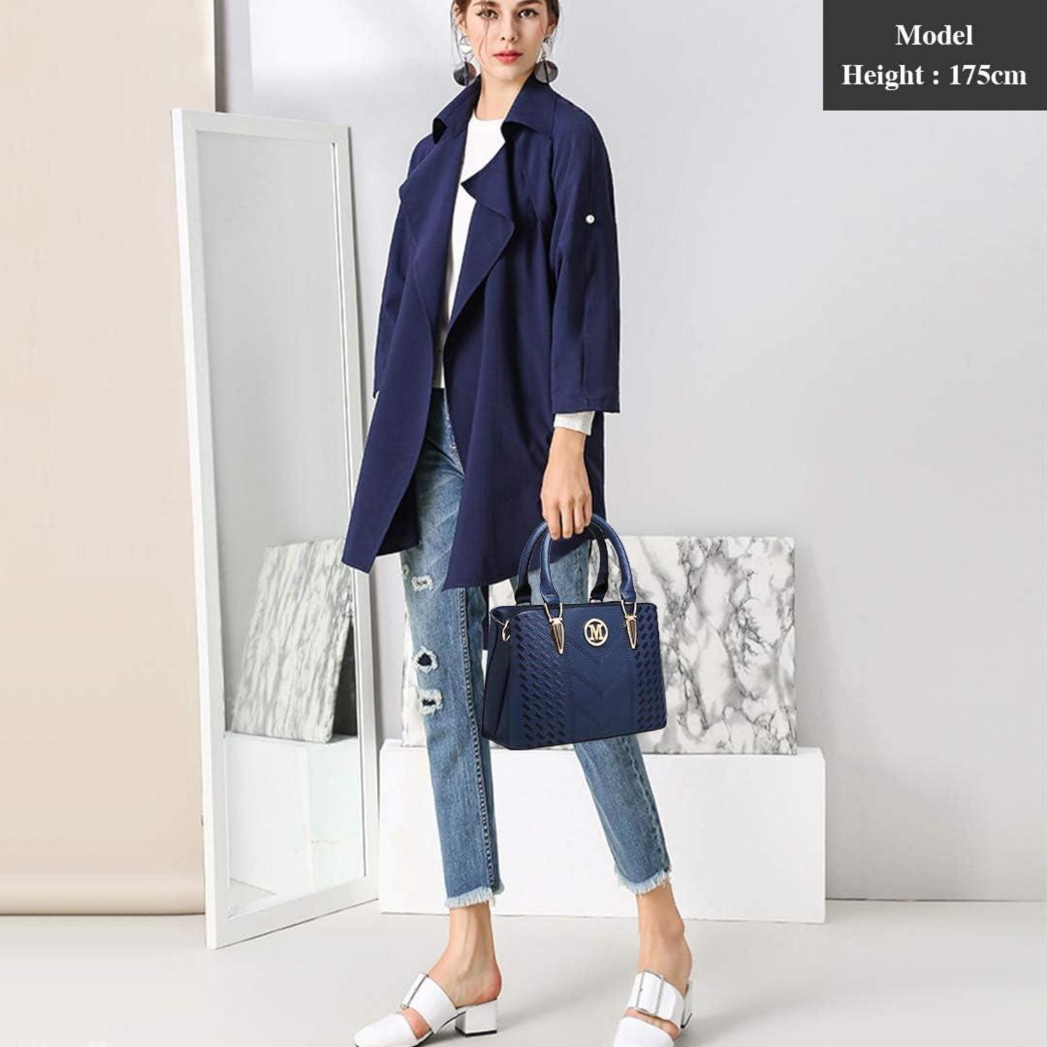 Miss Lulu Damen Handtasche Mittelgroß Blau Lychee Muster